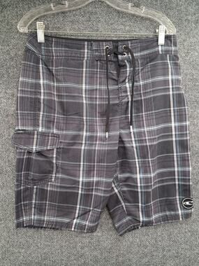 Oniell Board Shorts Mens 30 Black Plaid Pockets
